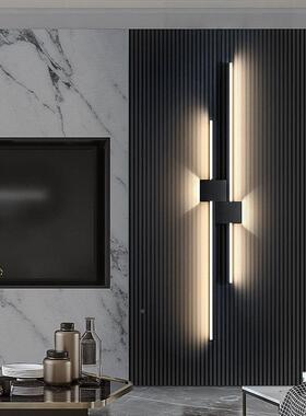 简现代沙发客厅电94799视背景约墙装饰木格栅条卧室床头形一字长