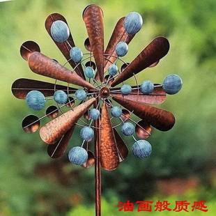 EBAY热欧美庭院子天井摆插件设计师斑点彩绘铁艺户外大风车