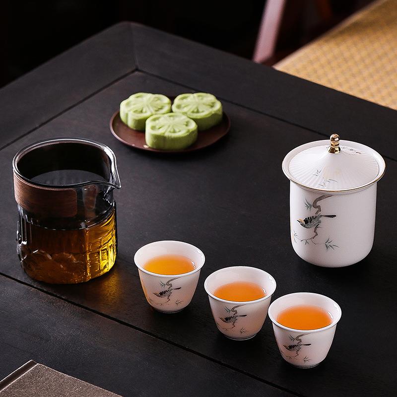 羊脂玉瓷佛手快客杯旅行茶具户外便携式露营喝茶装备办公室泡茶壶