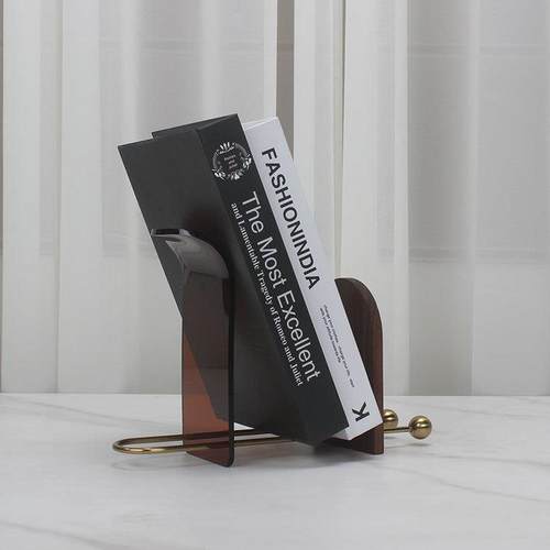 现代轻奢简约创意北欧亚克力木书立书架夹书档书房桌面收纳架摆件