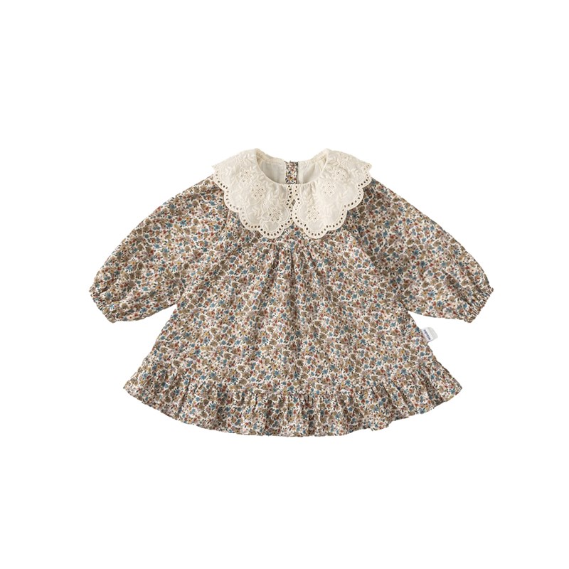 贝贝城女童连衣裙洋气女宝碎花裙子复古时尚女孩长袖连衣裙秋装潮