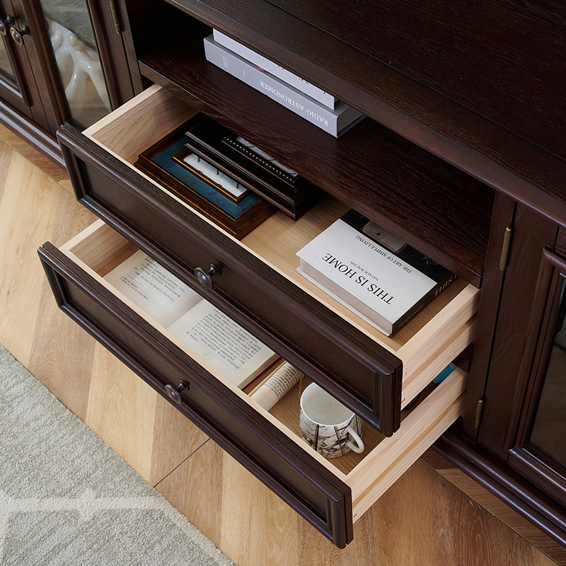 美式乡村复古全实木客厅小户型家用储物柜一体茶几电视柜组合