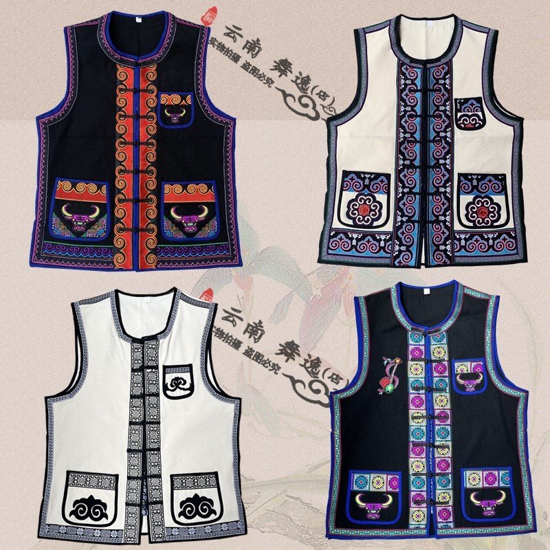 精品男士多款式帆布绣花马甲粗棉布马甲白族彝族火把节外穿马卦