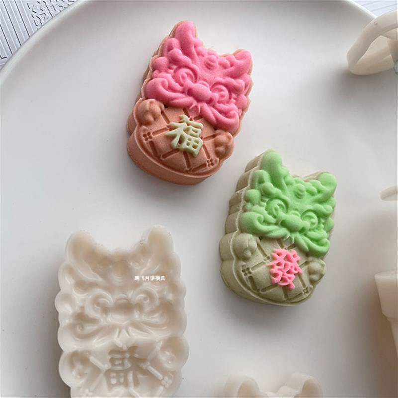 龙年福字发字50克立体福龙手压式绿豆冰糕桃山皮烘焙压花月饼模具