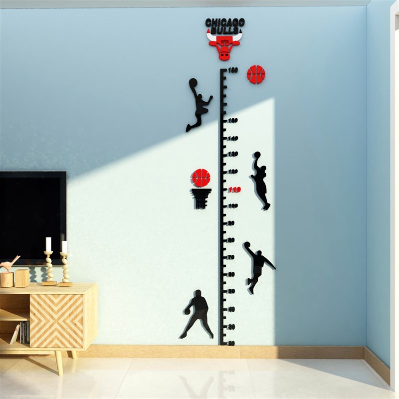 儿童房间身高测量墙面贴纸男孩卧室牀头装饰品3d立体篮球海报挂画