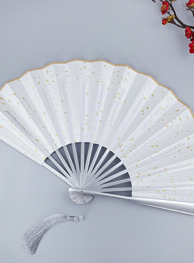 山河令扇子10寸温客行霸气古风折扇洒金白色双面绢布全烤漆竹扇子