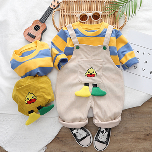 男宝宝背带裤套装春秋洋气2023新款婴儿童男童秋装长袖卫衣两件套