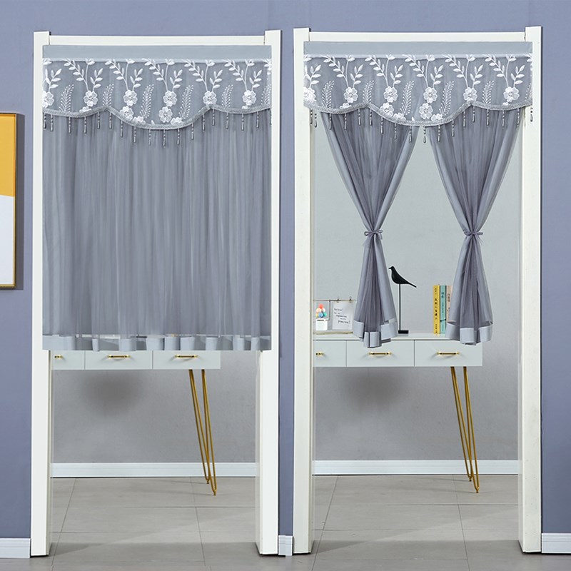 门帘隔断帘蕾丝家用免打孔短帘卧室厨房卫生间遮挡帘不透人挂帘