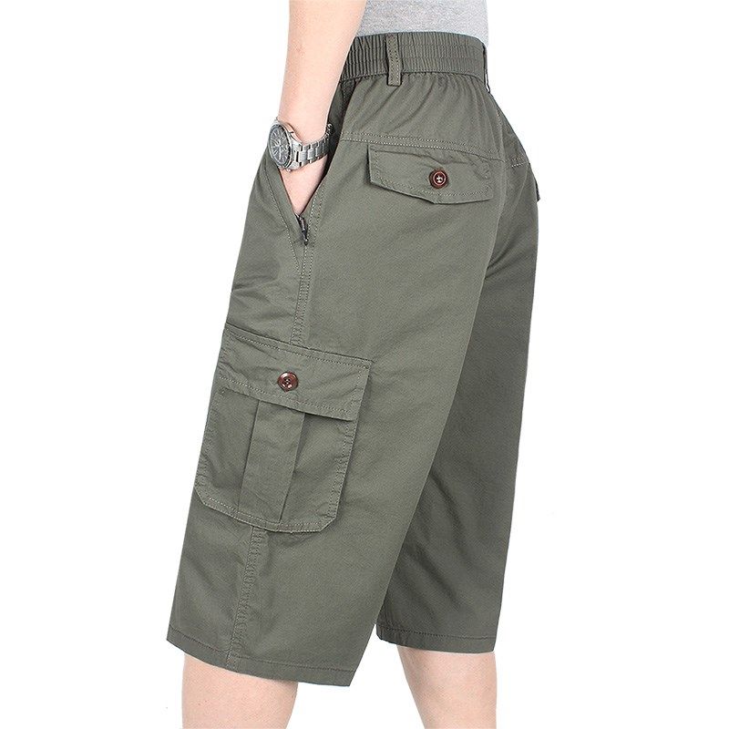 夏季纯棉多口袋工装七分裤中年男士中裤宽松大码短裤爸爸休闲裤薄,男装,短裤,淘宝优惠券,粉丝福利购,淘宝优惠卷