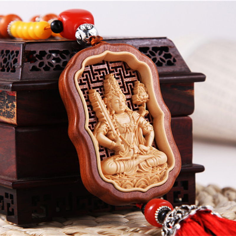 木雕十二生肖本命佛吊坠汽车挂件护身符观音车用后视镜保平安挂件