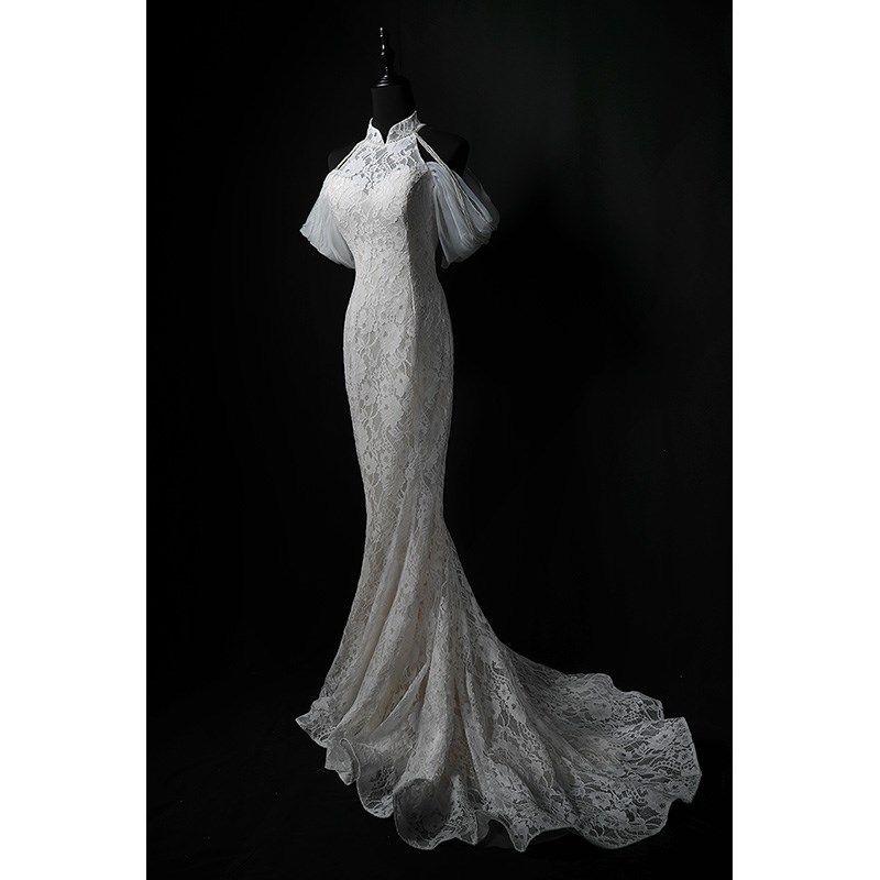 【芸裳】挂脖白色蕾丝旗袍领鱼尾晚礼服新娘敬酒服结婚轻婚纱晨袍,女装/女士精品,礼服/晚装,淘宝优惠券,粉丝福利购,淘宝优惠卷