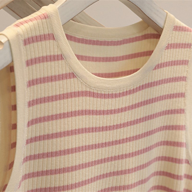 2色都给我冲!撞色条纹弹力针织吊带背心女修身显瘦短款无袖上衣