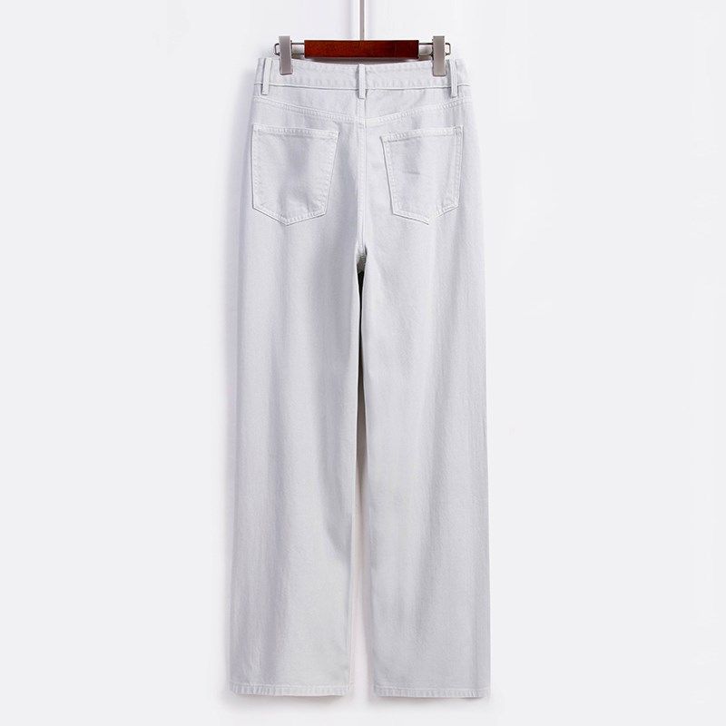 高级感白色窄版直筒牛仔裤女2025年春季新款高腰宽松休闲阔腿长裤