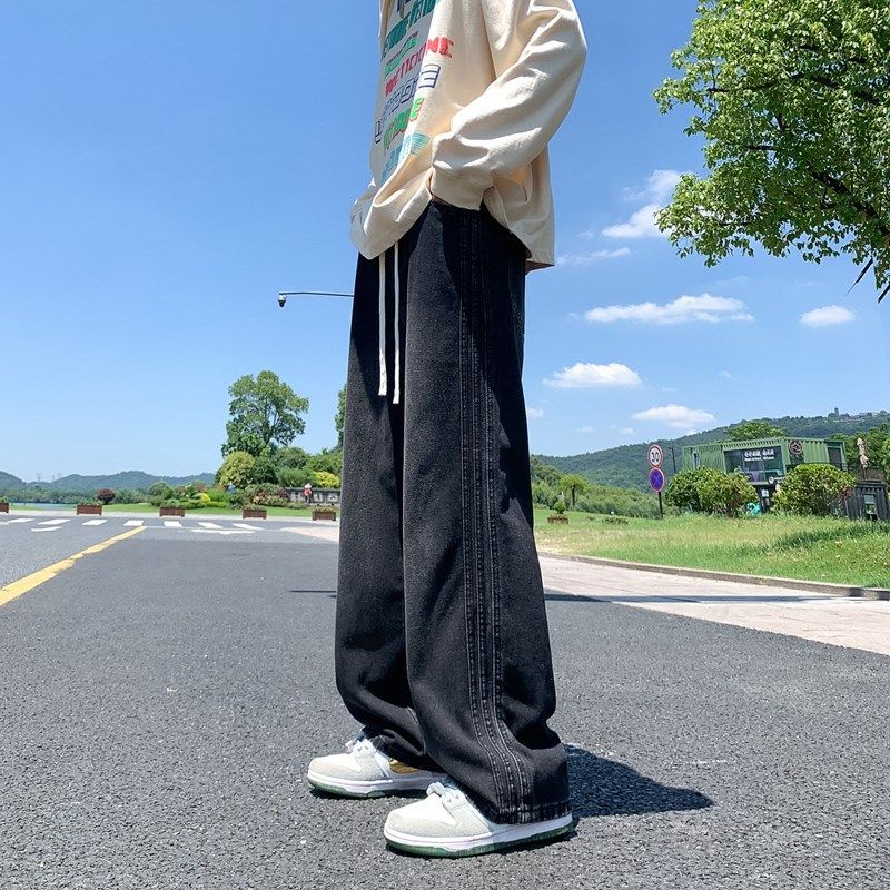 NASA夏季高个子加长版牛仔裤子男生直筒拼接设计感休闲宽松阔腿裤