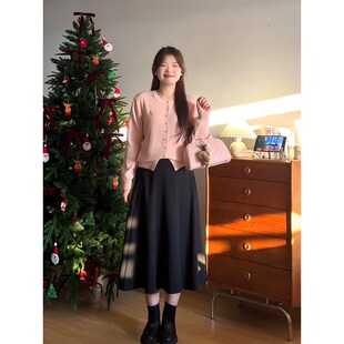 微胖的喵喵 大码梨形mm春季显瘦宽松百搭黑色高腰a字半身裙子0415