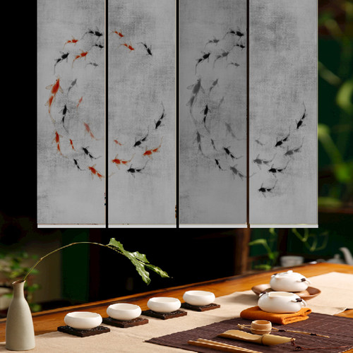 卷帘式窗帘遮光升降中式办公室布艺软隔断家用客厅玄关挂式屏风帘