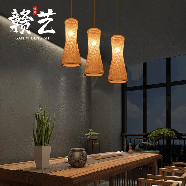 日式简约竹编灯具竹灯和室客栈创意竹艺灯卧室书房餐厅吊灯三头