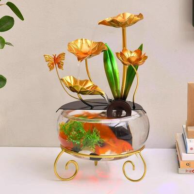 轻奢风小型玻NPJ璃面循环流摆水玻璃件乔迁礼品客厅关桌装饰荷玄