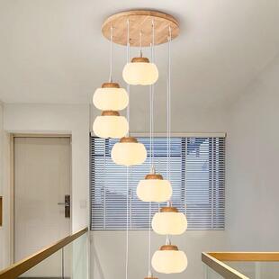 楼梯F5004吊灯原木奶油风花寓公复式楼客厅灯创意棉餐桌loft旋吊