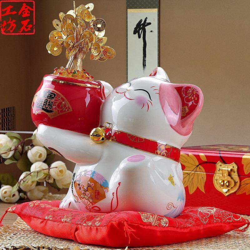 金石工坊招财猫店摆件铺家居财摇钱树罐陶瓷存SEW钱罐发储蓄开业