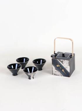 新茶中式GPL黑色室描银提梁壶茶具摆件楼处样版房茶桌禅意软装售