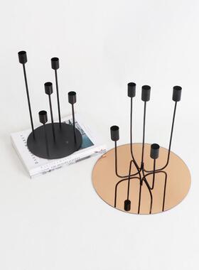 黑色烛台MC-TY-73摆件金属现软代北欧极简轻玄奢样餐桌关柜壁炉板