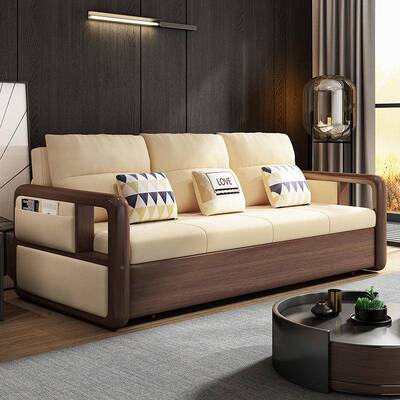 多功能实木沙发叠床坐户卧两3467用折客厅简型约双人小带储物小沙