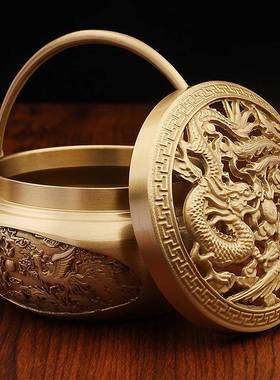 黄暖手炉铜祥火铳香N-94熏炉龙凤呈百年好鸳鸯烧炭结婚陪嫁国合风