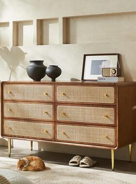 欧实木藤编四北五六收斗柜简约现代餐边抽屉纳柜储物柜日PXL玄式B