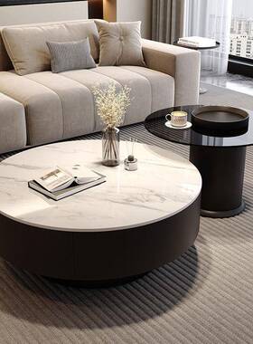 意式轻奢极型简岩板茶几现大代小户客厅组家用GSU茶玻茶桌小圆茶