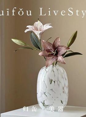 新中式禅意白色花瓶玻璃件高级感摆装饰玻OEB璃厅花瓶客高颜值摆