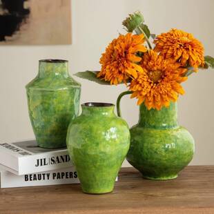 北约陶绿里奇迹花瓶复古田园欧插花简摆件客厅干花装瓷饰