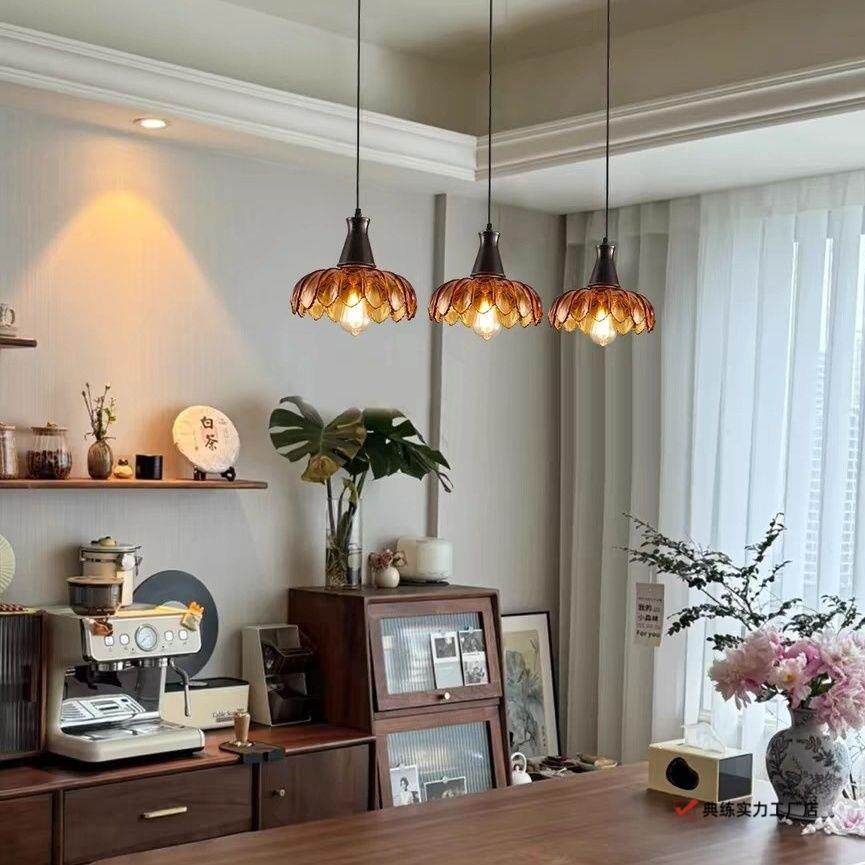 床啡头吊灯实木716灯玻璃美式复古吊灯餐厅咖厅吧吊台单头中古风