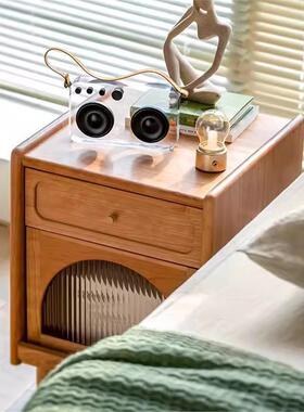 北欧实木床头柜多用书房功带抽屉翻门柜日式能NMW卧室收纳边家柜