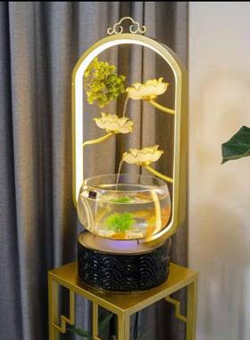 摆轻奢瓷陶玻璃鱼缸桌面流水喷泉件客厅办公开室招财URR加湿器业