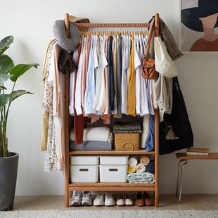 北府实木挂衣架落地卧室黑胡桃木日式置物架家用玄关多功能衣帽架