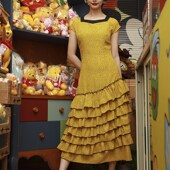 南君梦盒法式 复古方领俏皮可爱黄黑波点裙蛋糕裙穿长裙新款