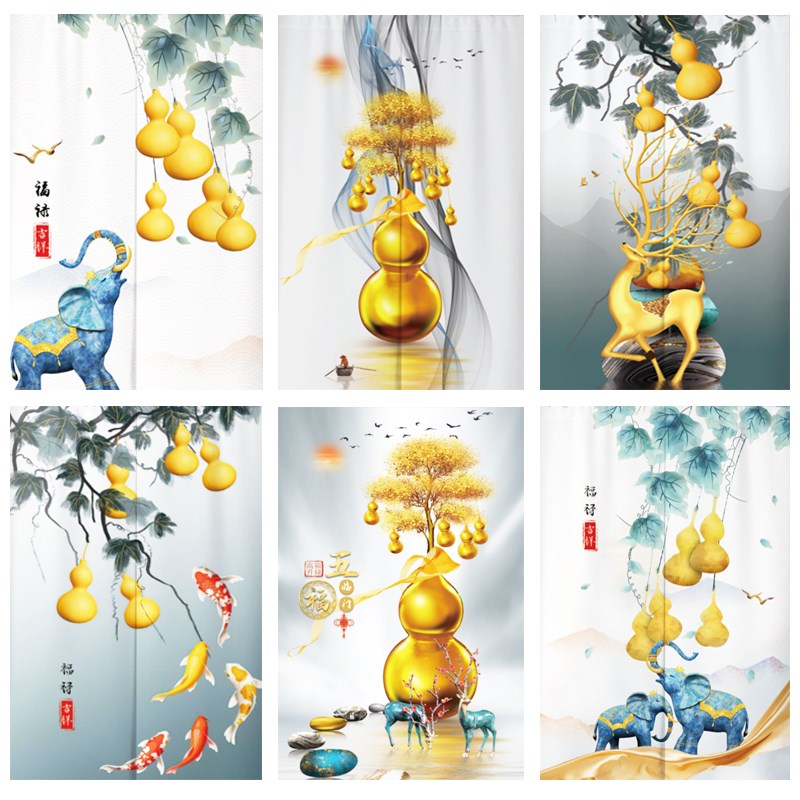中式福禄葫芦门帘隔断帘门对床化解厨房门帘卧室房间家用布艺半帘