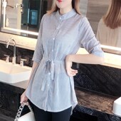 雪纺衫 女显瘦小个子衬衫 大码 宽松上衣中长款 夏季 洋气开衫 女装 时尚