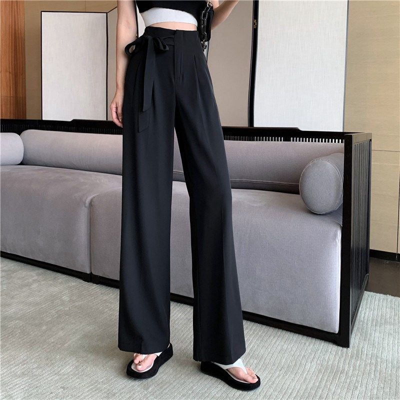 黑色西装裤子女春秋2023新款宽松阔腿裤设计感高腰垂感直筒休闲裤,女装/女士精品,卫裤,淘宝优惠券,粉丝福利购,淘宝优惠卷