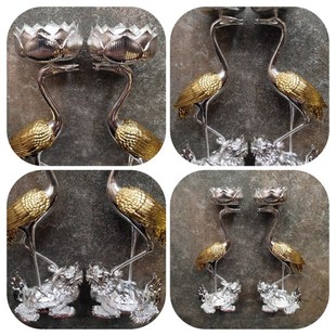 好财气灯具烛台摆件合金家用灯台一对仙鹤中式客厅金属供蜡烛台佛