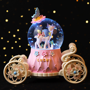 会下雪水晶球女孩雪球音乐盒旋转马车八音盒梦幻公主南瓜车音乐球
