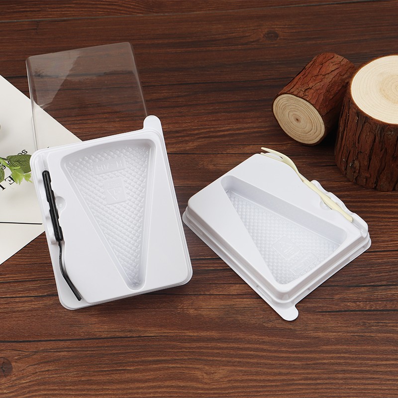 加厚透明西点黑森林千层蛋糕包装盒带叉子三角方形切块慕斯蛋糕盒