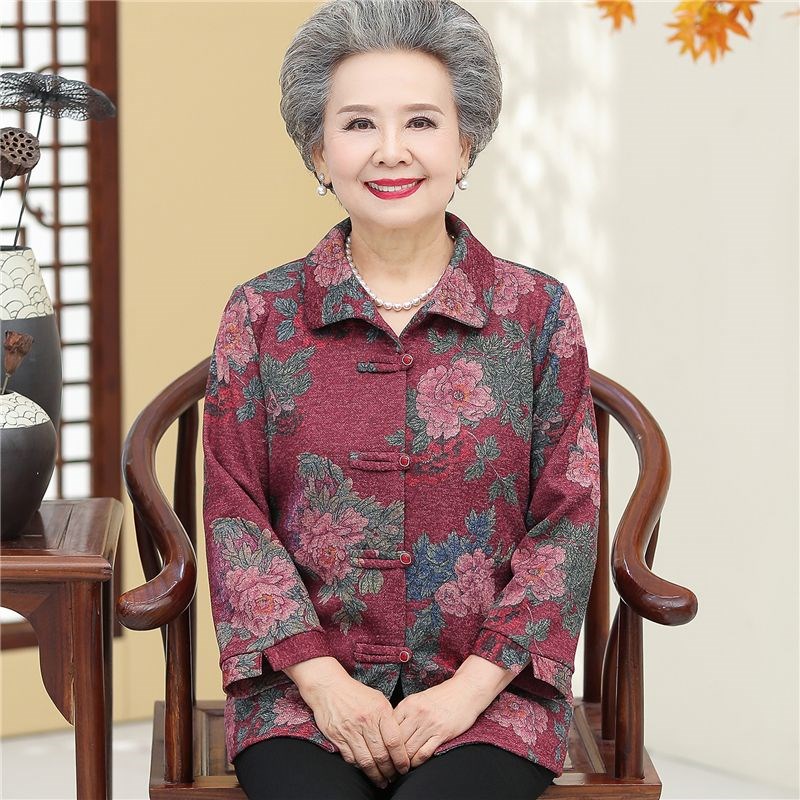 奶奶装秋装外套中老年女装60岁70老太太春秋翻领唐装老人秋季衣服