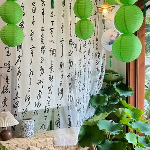 夏季茶馆新中式布景氛围艺术装置材料拍户外咖啡厅油纸伞背景纱幔