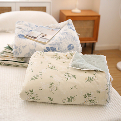 在耳边简约小清新花卉全棉夏凉被夏季薄被子花边纯棉空调被双人被