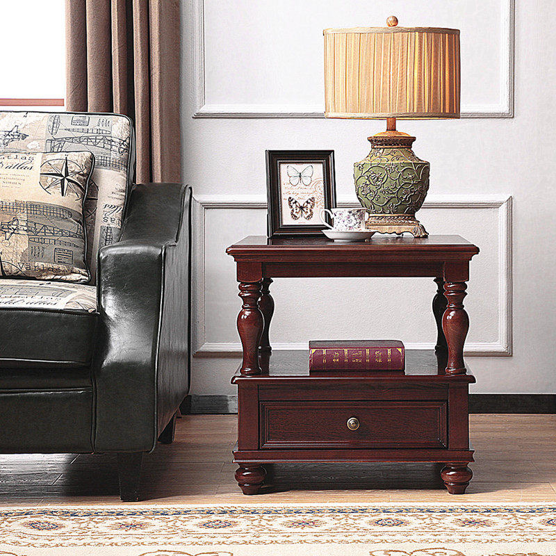 美式小茶几沙发边几角几卧室床头柜桌子咖啡桌角柜正方形方几