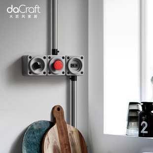 明装开关水泥按键电源单控工业风金属拨动家用复古墙壁插座套装