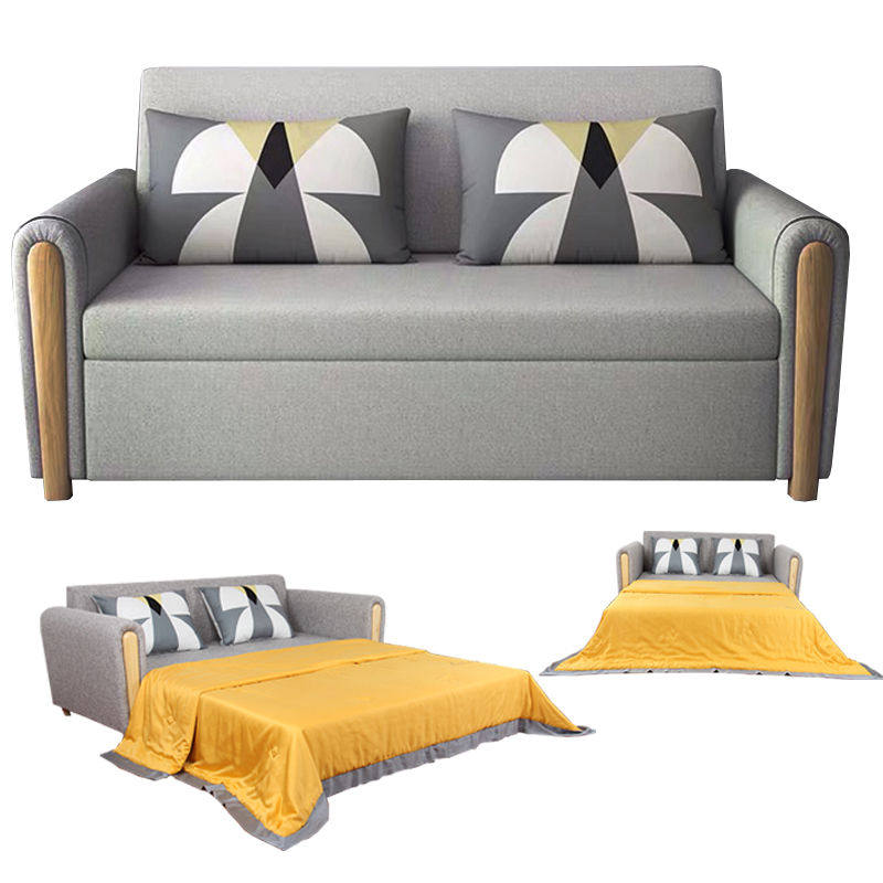 北欧多功能钢架实木折叠推拉沙发床双人小户型书房卧室坐卧两用床