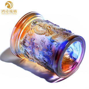 高档琉璃工艺品龙笔筒办公室桌面摆件送男老板的生日礼物领导升职